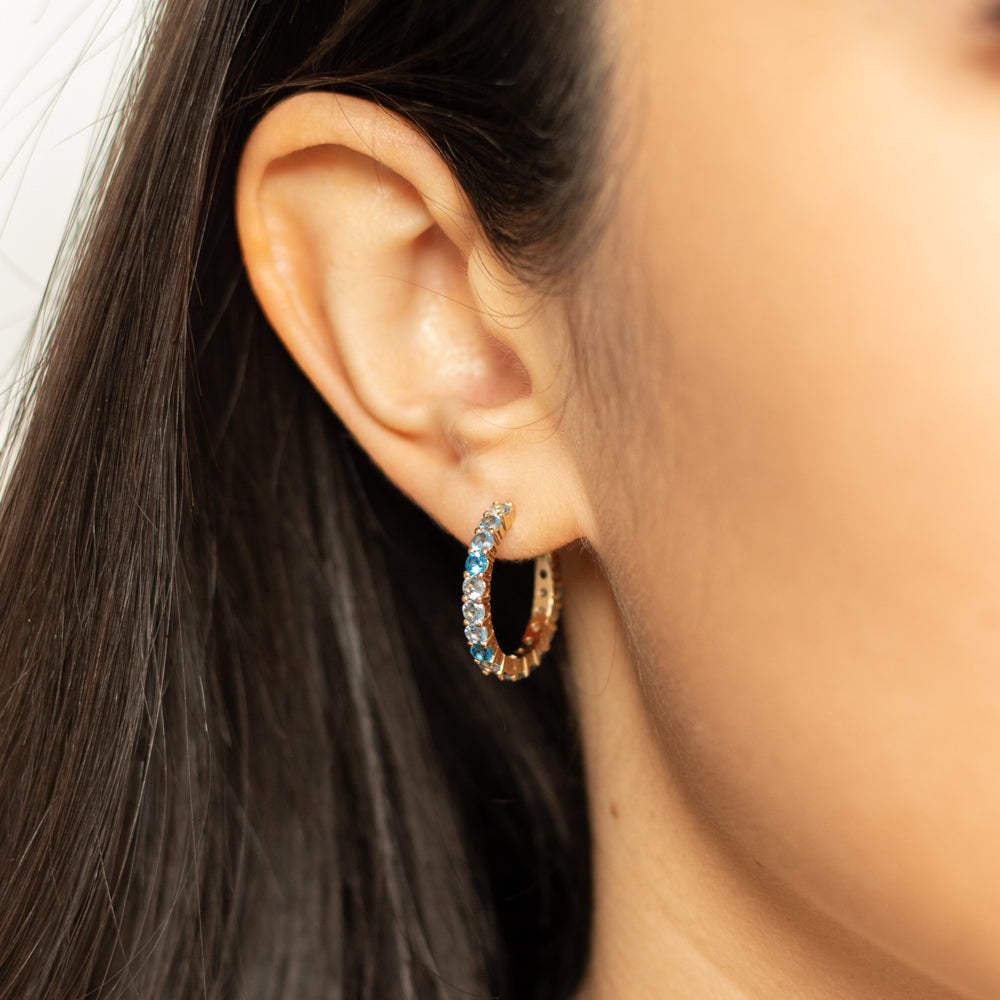 Boucles D'Oreilles Anciennes Argent Massif 925 - Clous Plaqué Or Avec Pierre Bleue Et Zircon