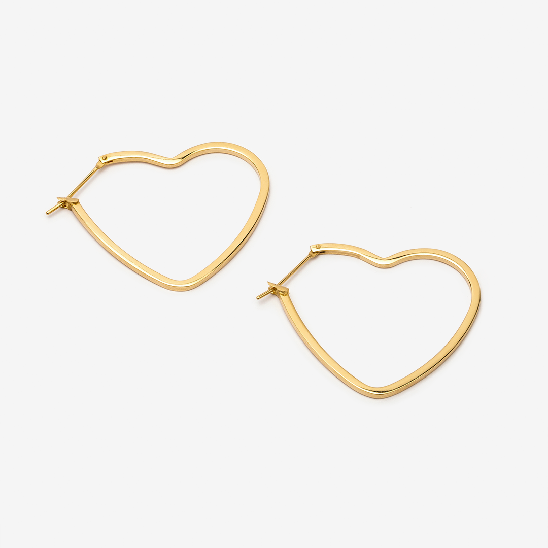Gold-plated heart-shaped hoop earrings