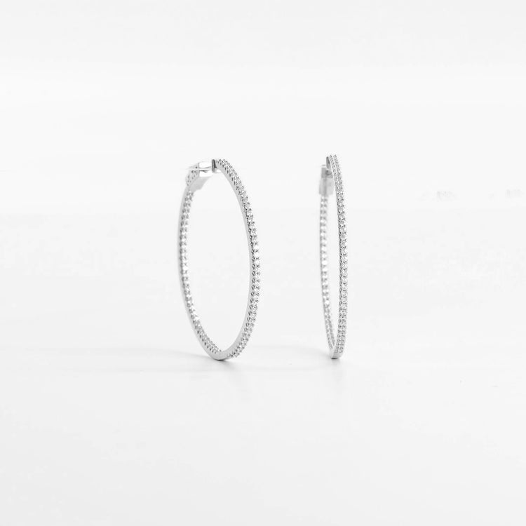 Paire De Créoles Larges En Argent Massif Et Oxyde De Zirconium - Neuf Avec étiquettes