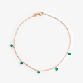 bracelet de cheville plaqué or avec pierres vertes
