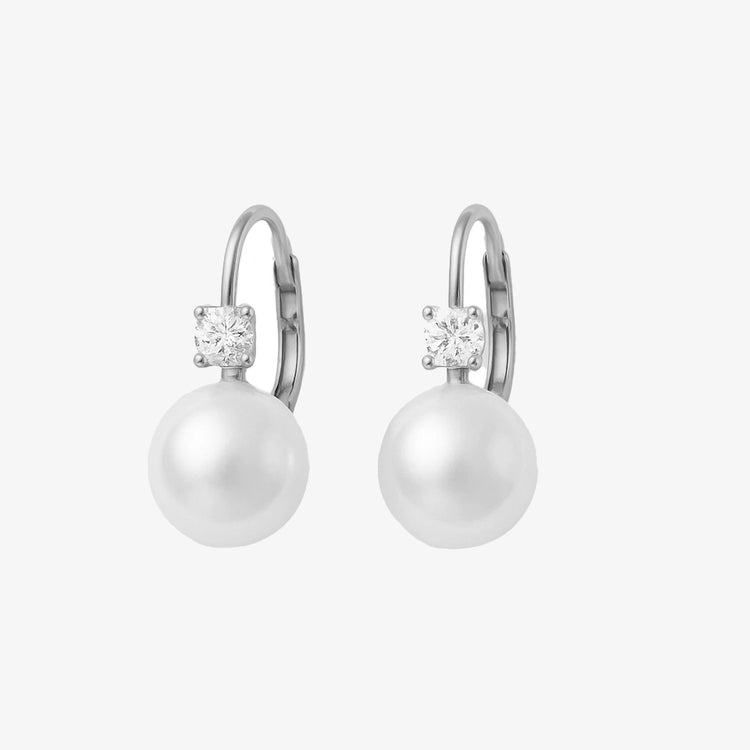 Boucles D'oreilles Perles De Culture Blanche Chaîne Argent Fait Main