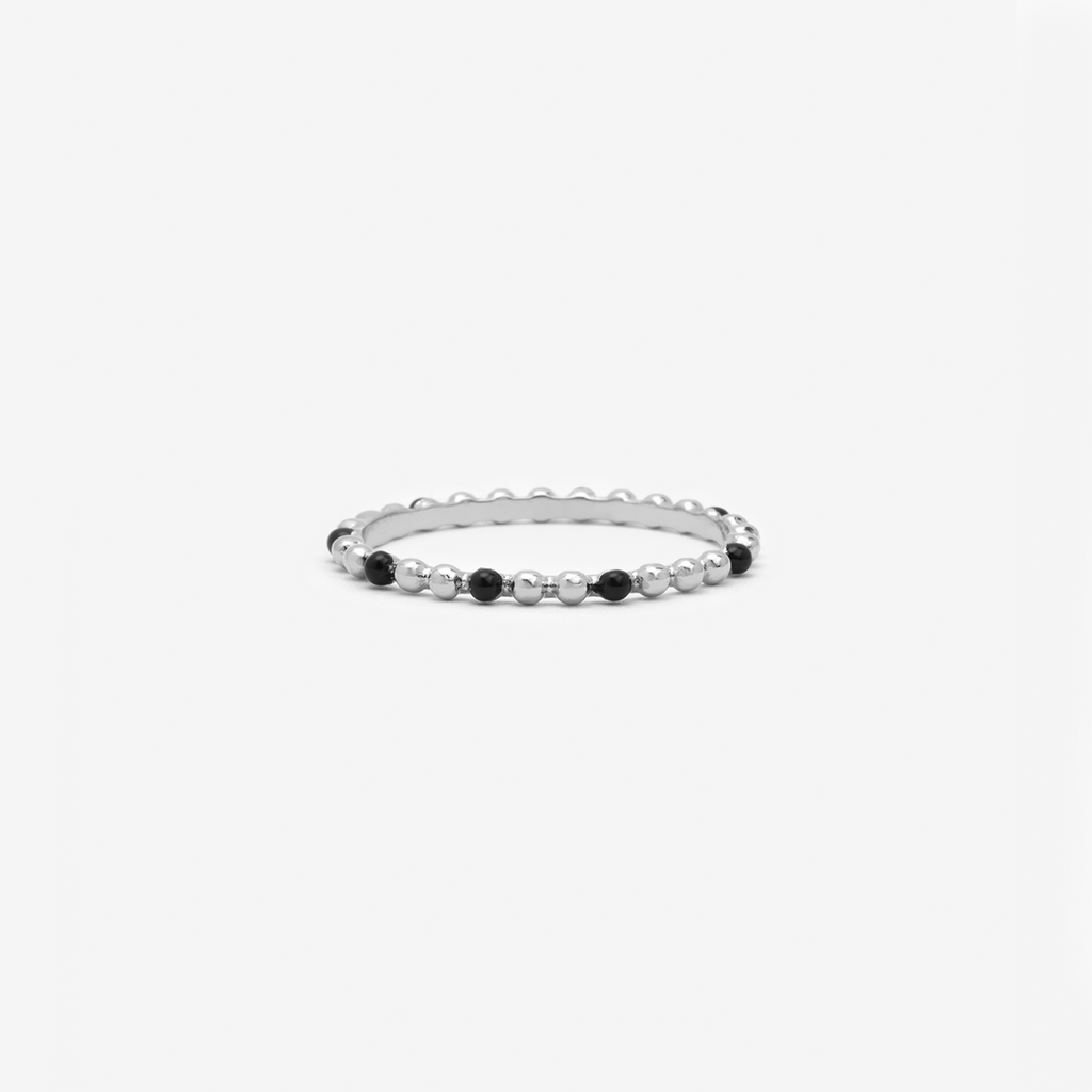 bague argent perles noires