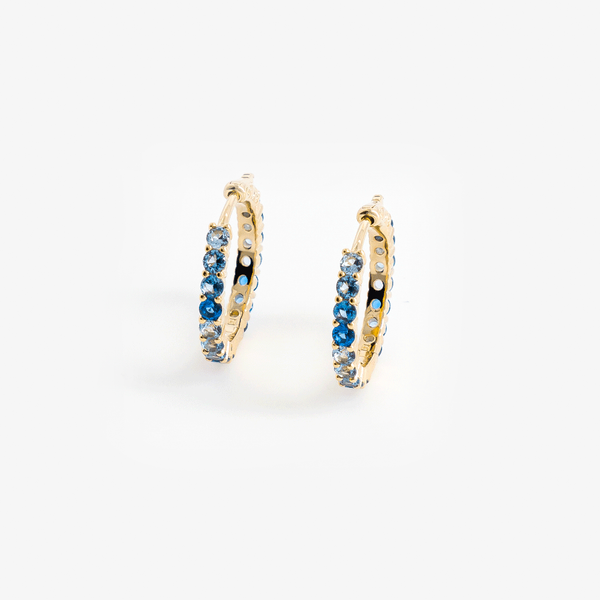 Ancienne Paire De Boucles D'Oreilles Puces - Plaqué Or, Pierre Bleue Et Blanc